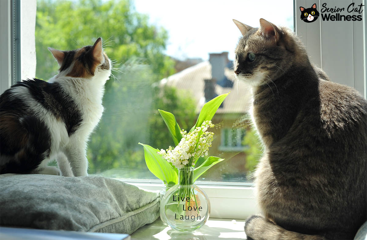 Cats looking out of window